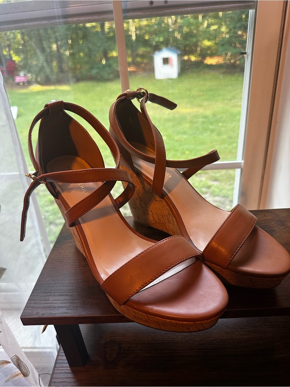 Tommy Hilfiger Leather Wedge Sandals with Ankle Strap